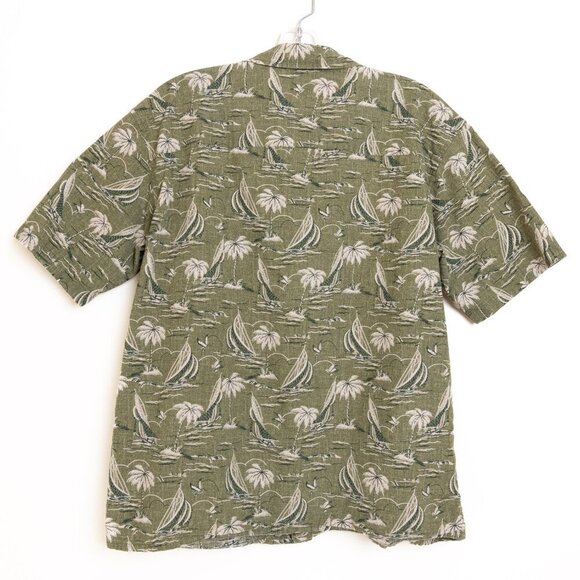 ✨Reyn Spooner x Uniqlo Hawaiian Aloha Shirt Green Palm Tree Sailboat Print Small - Picture 2 of 11